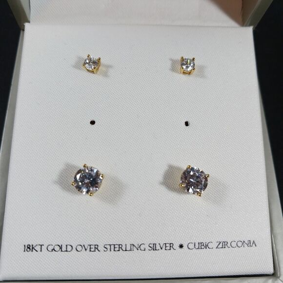 18K Gold Over Silver Sterling Earring 2pairs - Picture 7 of 10